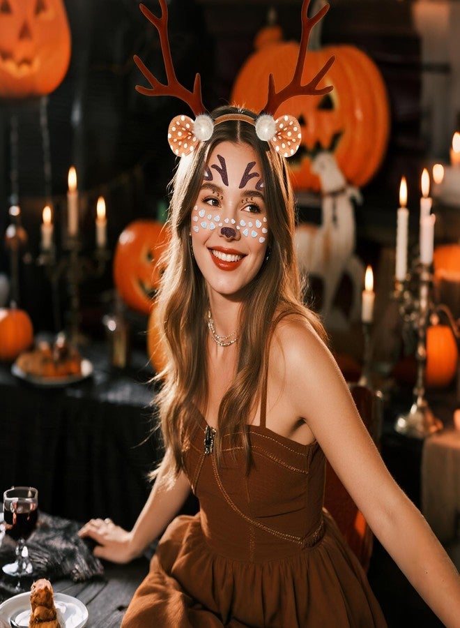 phnydreg 2 Pcs Deer Costume Kit Deer Headband Antlers with Makeup Stickers for Halloween Cosplay Party Favors - Image 4